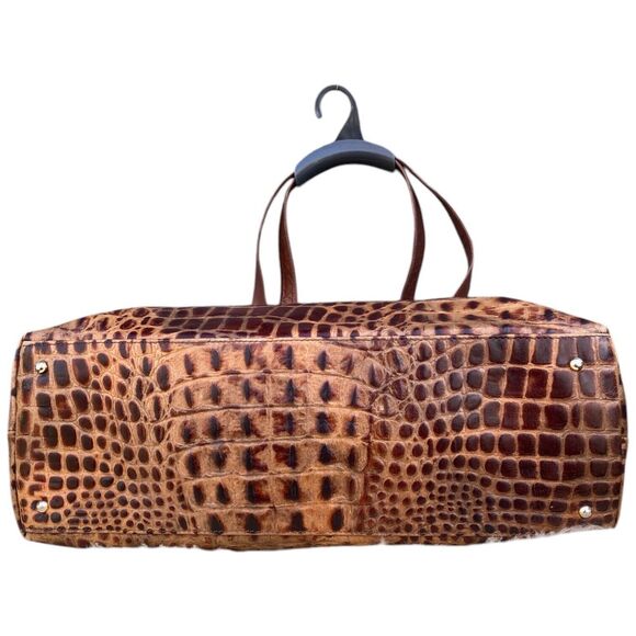 Due Fratelli 2 Strap Brown Leather Tote Shoulder Bag Crocodile Embossed mob wife - Picture 5 of 16